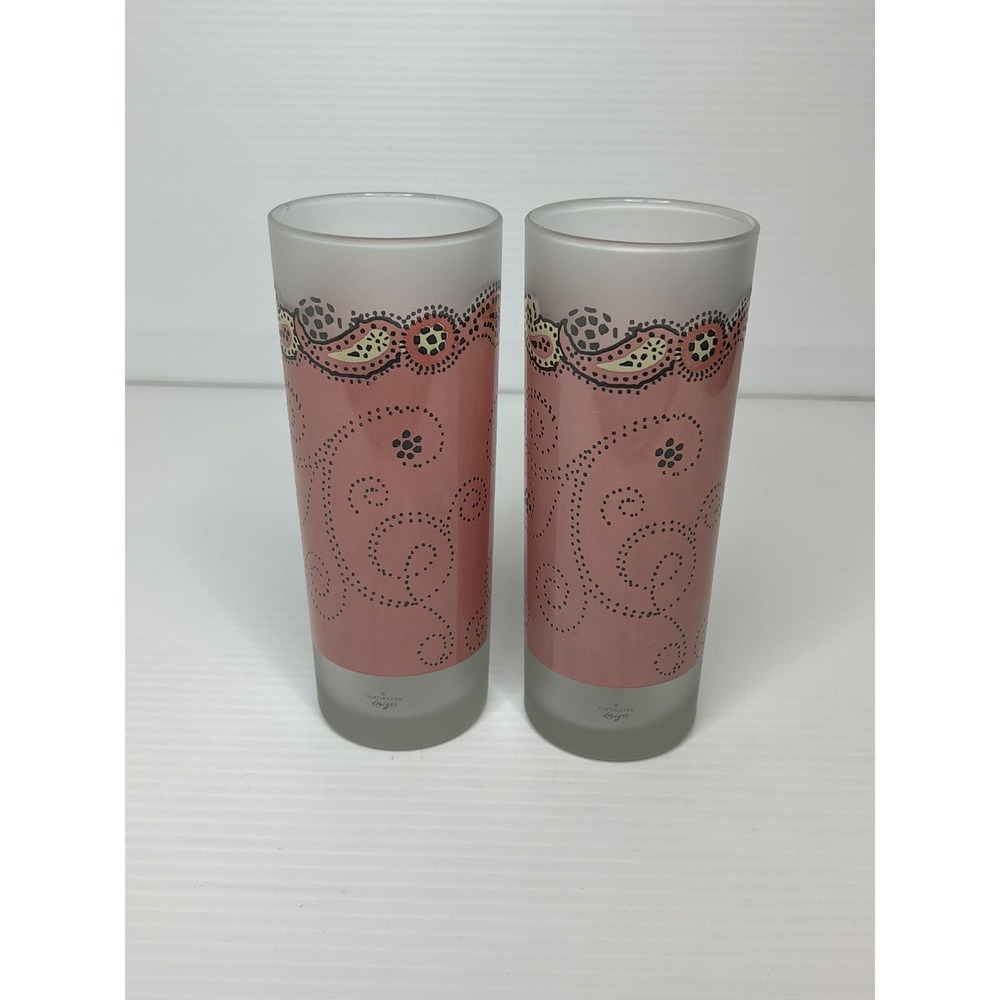 Frosted High Ball Tumbler Glasses Pink Paisley Darlington Designs Set Of 2